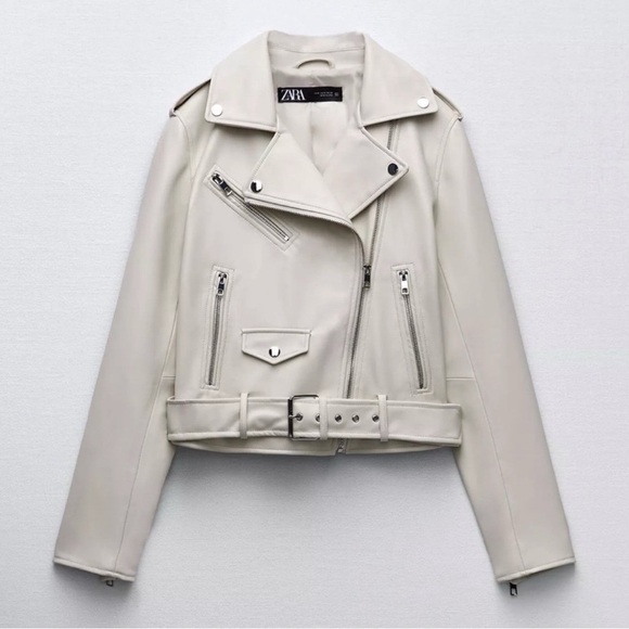 Zara Jackets & Blazers - Zara Women's Light Beige Faux Motorcycle Leather Jacket